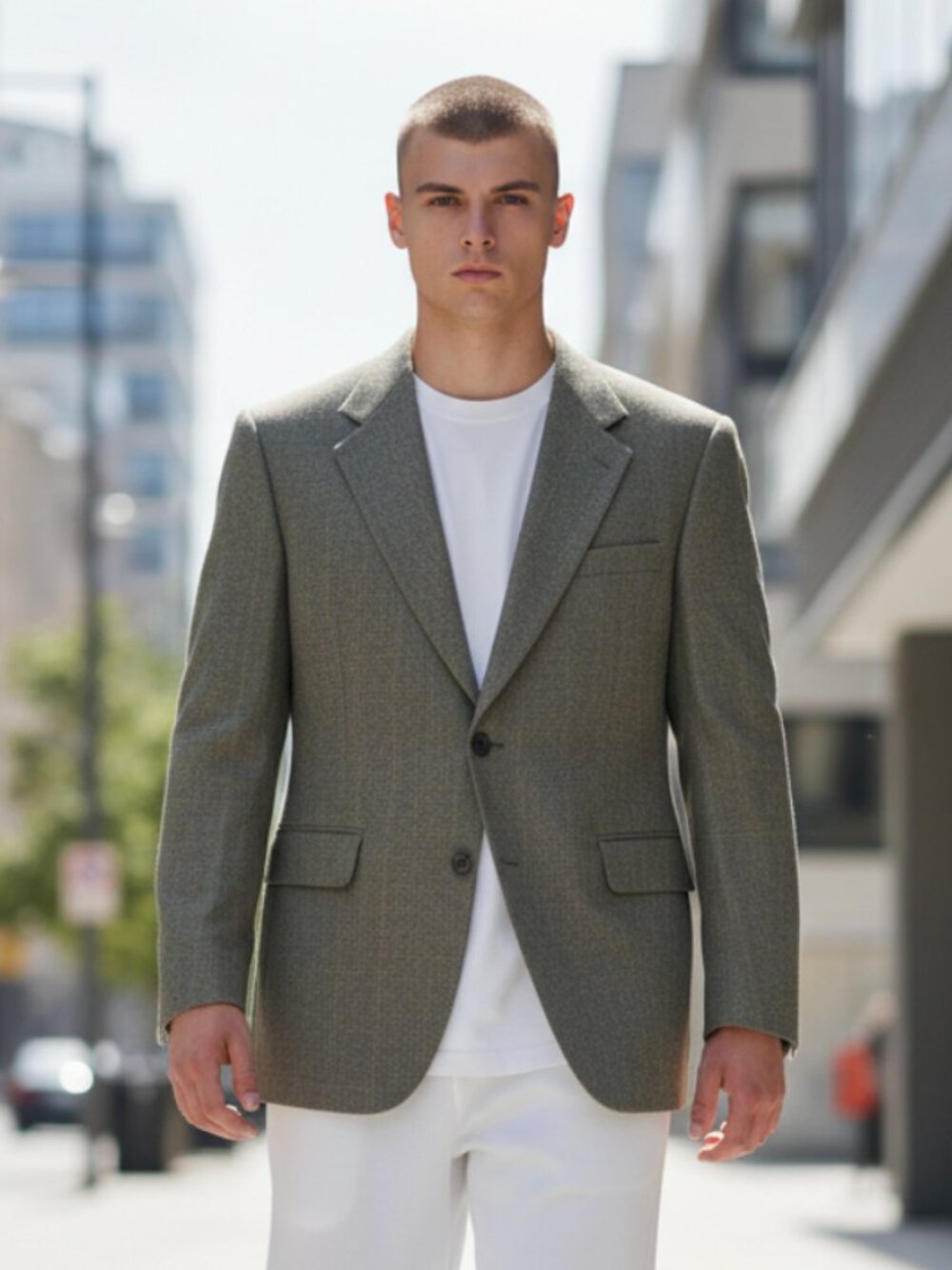 Oscar de la Renta Designer Blazer Olive Gray Windowpane Wool Sport Coat 42R